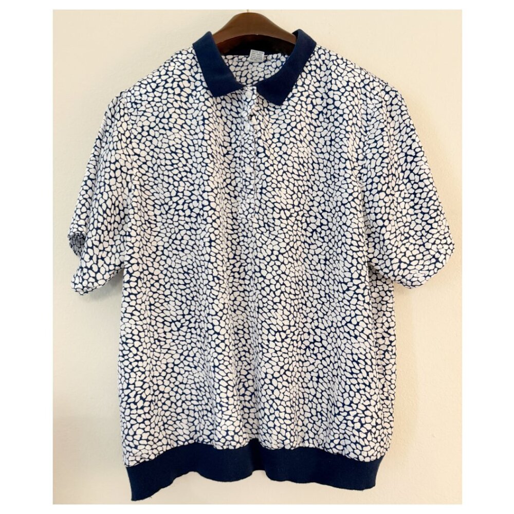 PRICE FIRM Vintage Printed Blue White Short Sleeve Shirt 1X Plus Size